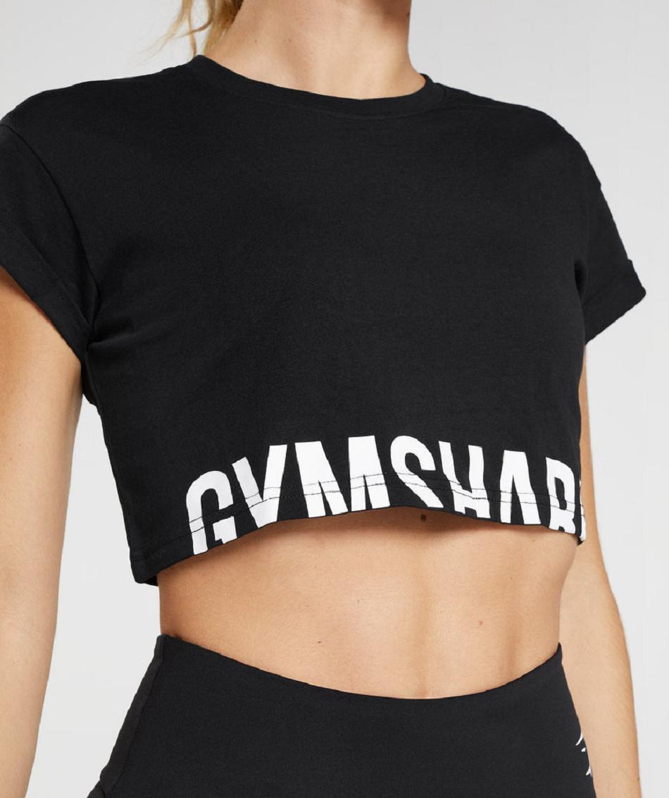 Przycięte Topy Damskie Gymshark Fraction Czarne | PL 2631LIS